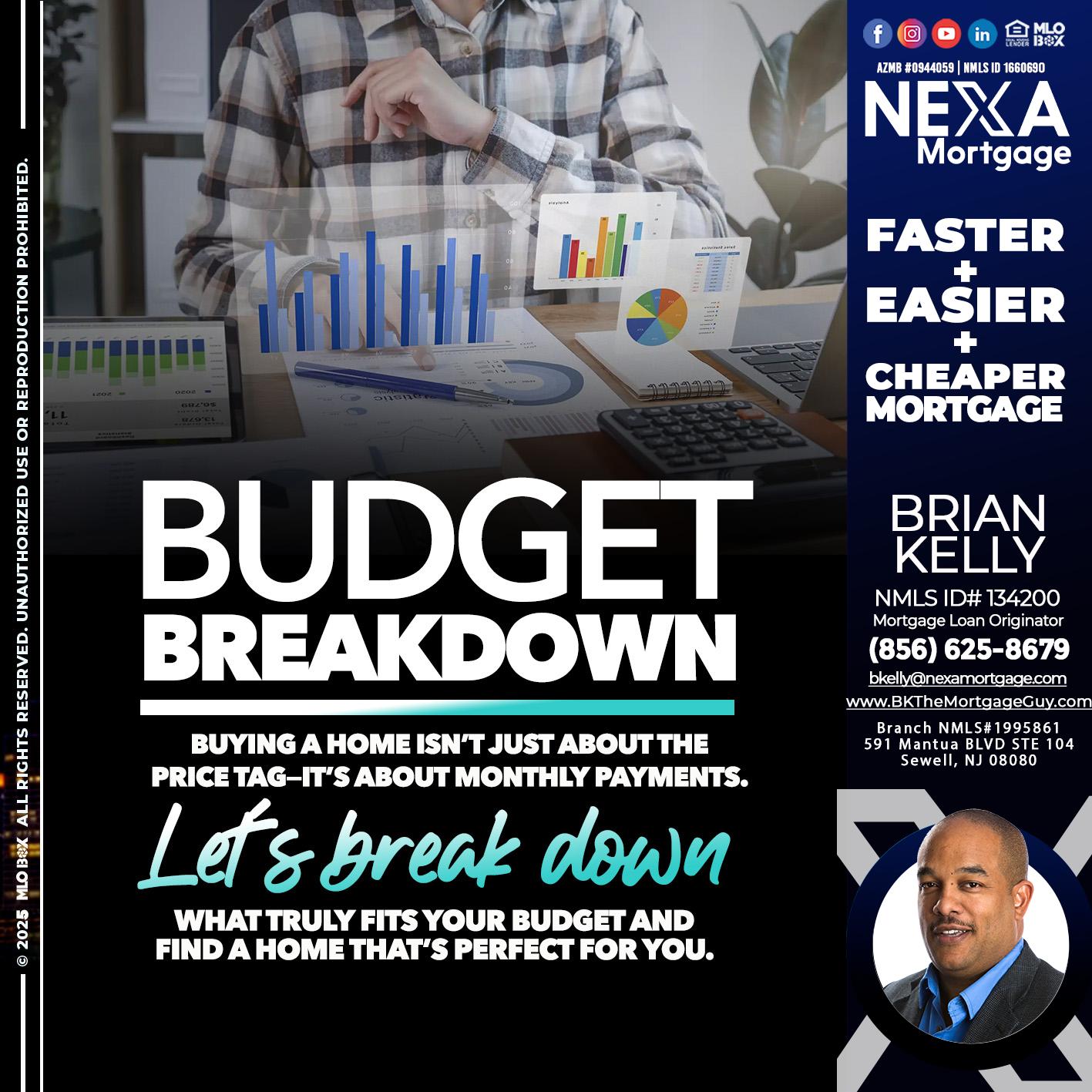 BUDGET BREAKDOWN - Brian S. Kelly -Loan Officer